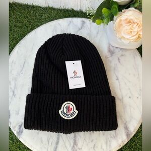 Black Ribbed Beanie with Logo brand new with tags NOT Moncler
